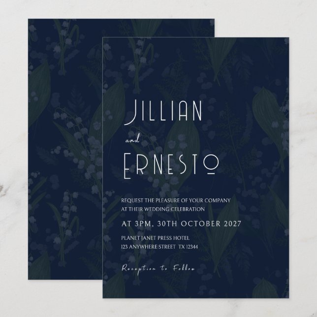 Invitación La lirio azul más oscuro del valle de fondo débil (Anverso / Reverso)