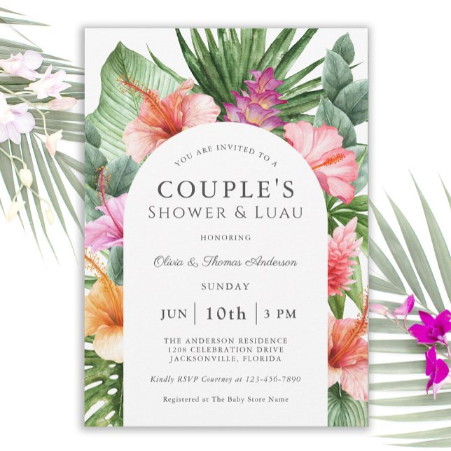 Invitación La lujosa ducha de la pareja tropical floral y Lua (Subido por el creador)