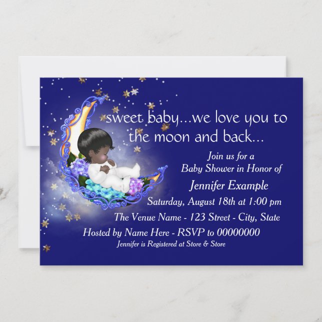 Invitación La luna y el Baby Shower posterior (Anverso)