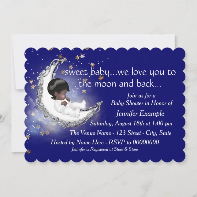 Invitación La luna y el Baby Shower posterior (Anverso)