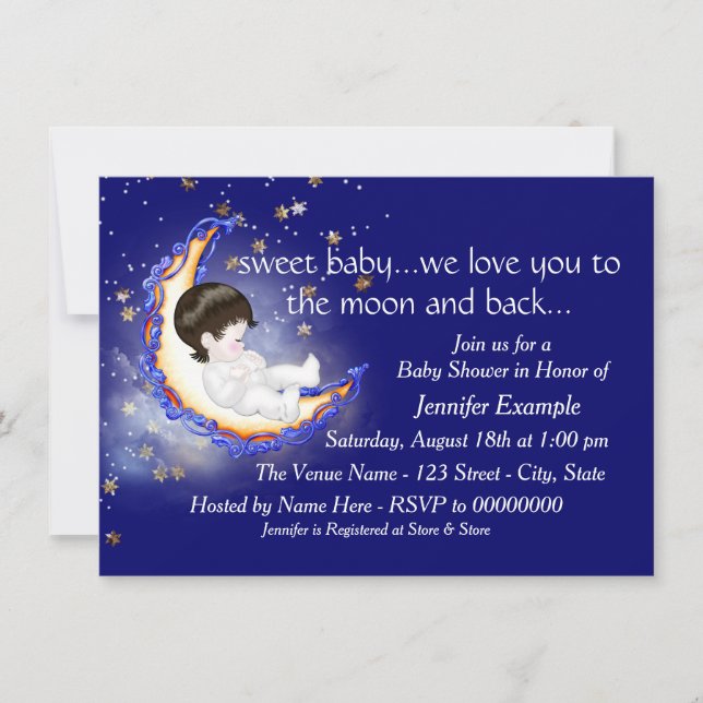 Invitación La luna y el Baby Shower posterior (Anverso)