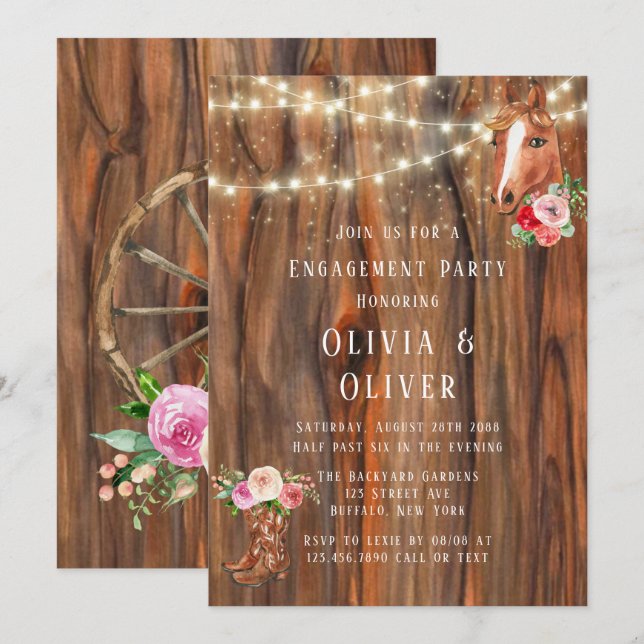 Invitación La luz de la madera de Barn Boots Boots Horse Enga (Anverso / Reverso)