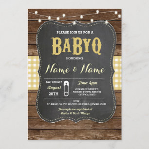 Invitación La madera amarilla de la tiza del Bbq Baby Shower