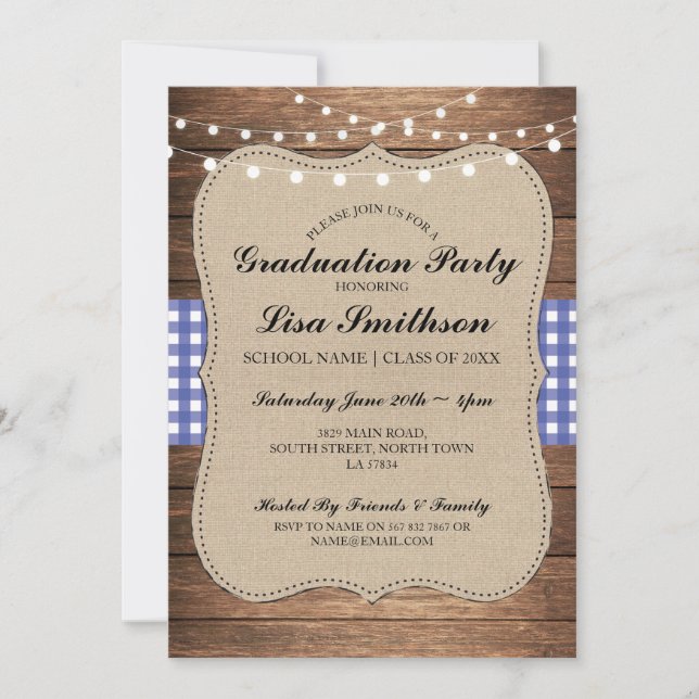 Invitación La madera azul del control de la fiesta de (Anverso)