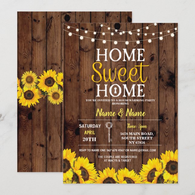 Invitación La madera casera dulce del estreno de una casa del (Anverso / Reverso)