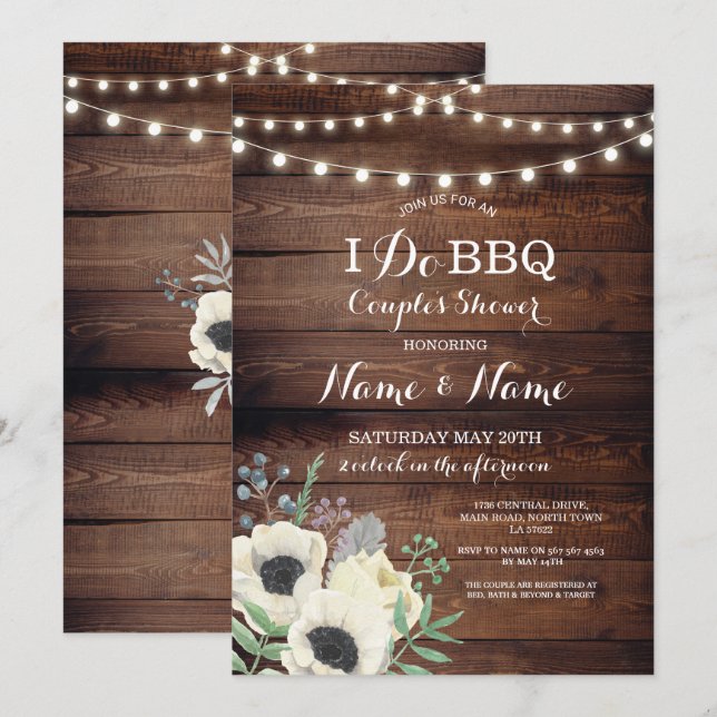 Invitación La madera de anémona con flores blancas de la duch (Anverso / Reverso)