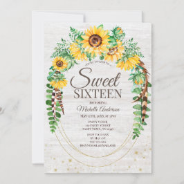 Invitación La madera de girasol rústica se ilumina con 16