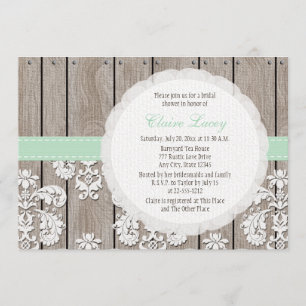 Invitación La Madera de Mint Lace Rutic Bridal Shower Invitac