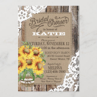 Invitación La madera del girasol del país Lace Rústica Ducha