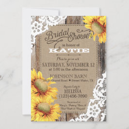 Invitación La madera del girasol del país Lace Rústica Ducha 