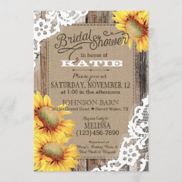 Invitación La madera del girasol del país Lace Rústica Ducha 