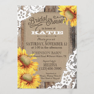 Invitación La madera del girasol del país Lace Rústica Ducha
