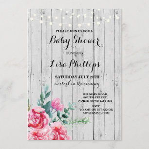 Invitación La madera floral rosada rústica del fiesta de Baby