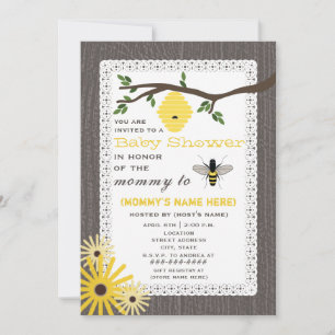 Invitación La madera inspiró a la miel Abeja tema Baby Shower