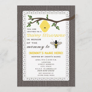 Invitación La madera inspiró la abeja Baby Shower temático de