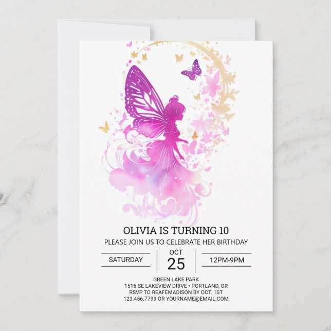 Invitación La magia del cumpleaños del hadas de la naturaleza (Anverso)