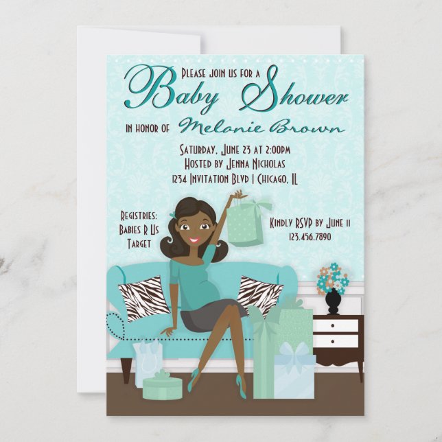 Invitación La mamá moderna elegante con los regalos Baby (Anverso)