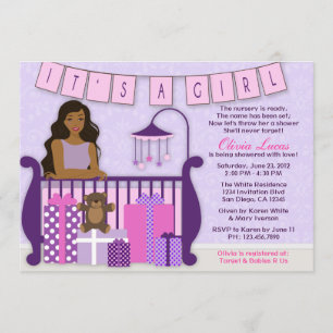 Invitación La mamá moderna linda en el cuarto de niños Baby