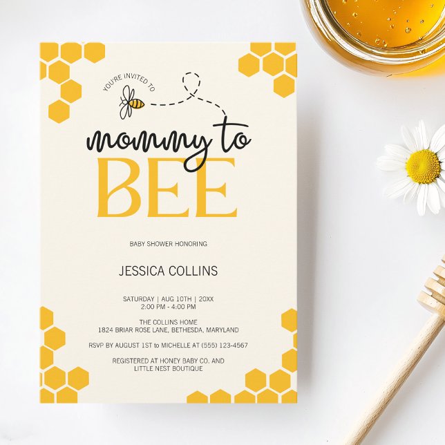 Invitación La mamá neutral de género moderna se va a converti (Modern Gender Neutral Mommy to Bee Baby Shower Invitation)