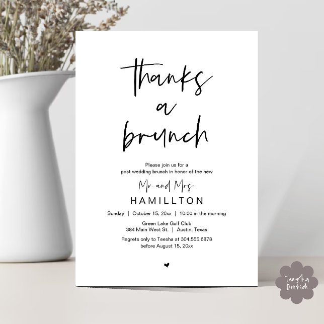 Invitación La Mañana Después, Brunch Posterior a la Boda (Thanks a Brunch, The Morning After, Post Wedding Invitation Card  PDF Black White)