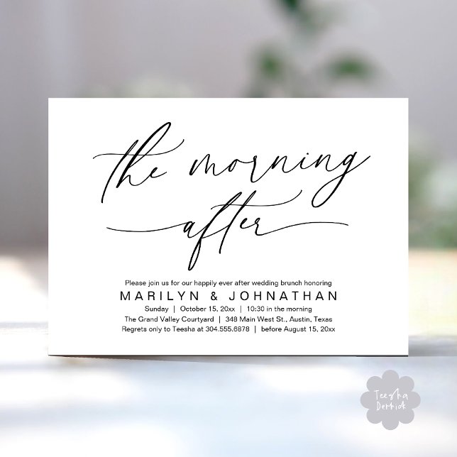 Invitación La mañana después del brunch moderno de los Bodas (The Morning After Modern Romantic Post Wedding Elopement Brunch Invitation Card PDF in White Black)