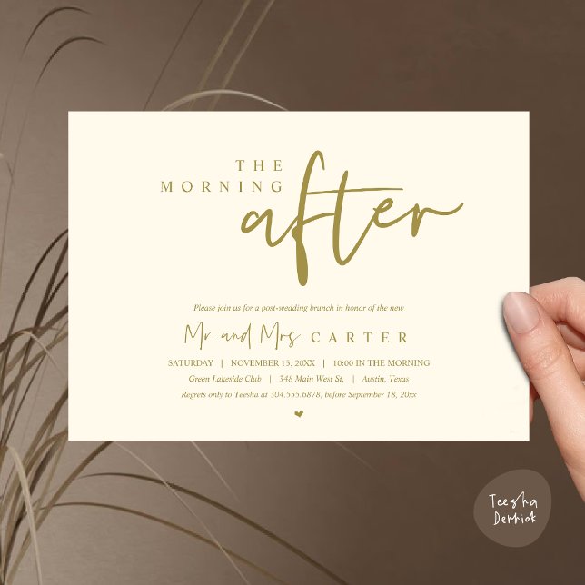 Invitación La mañana siguiente, celebración del brunch post b (The Morning After, Post Wedding Brunch Invitation Card PDF Beautiful Summer Yellow Gold)