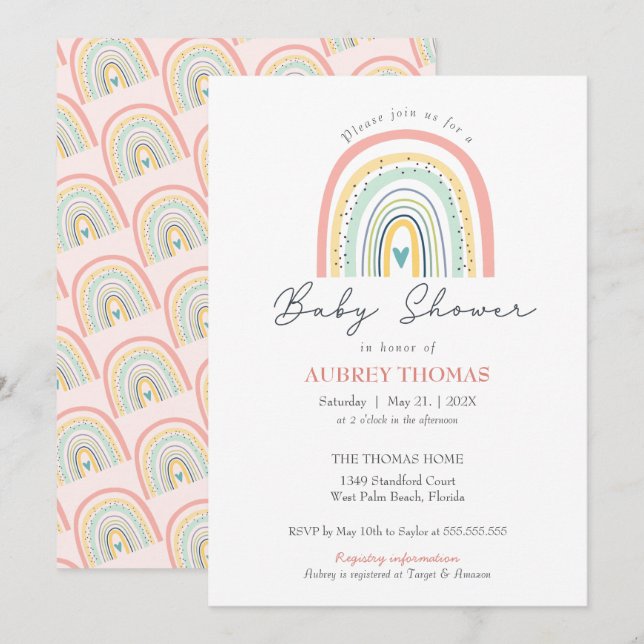 Invitación La mano de Baby Shower del arcoiris de Boho desgar (Anverso / Reverso)