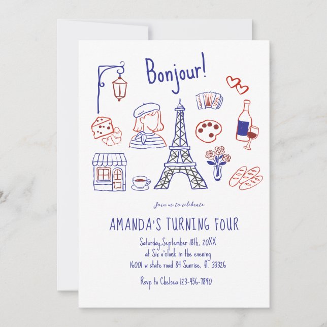 Invitación La mano de cumpleaños Eiffel de París atrajo invit (Anverso)
