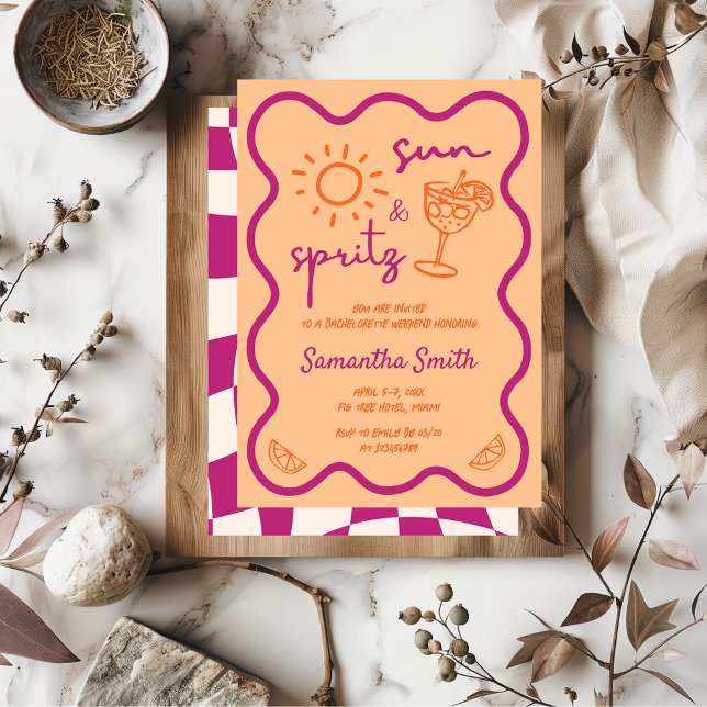 Invitación La mano de la fiesta de la soltería Sun & Spritz d (sun & spritz bachelorette party invitation)