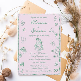 Invitación La mano de Sage de moda dibujó un Boda de escrúpul