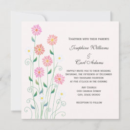 Invitación La mano de un país lindo dibuja margaritas rosas y