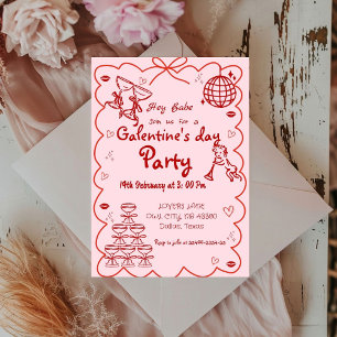 Invitación La mano del día de Galentine atrajo a Chicas rosad