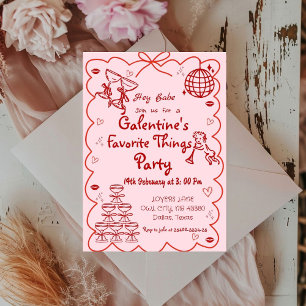 Invitación La mano del día de Galentine atrajo a Chicas rosad