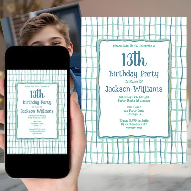 Invitación La mano del partido de los 13 años dibujó un verde (Subido por el creador)