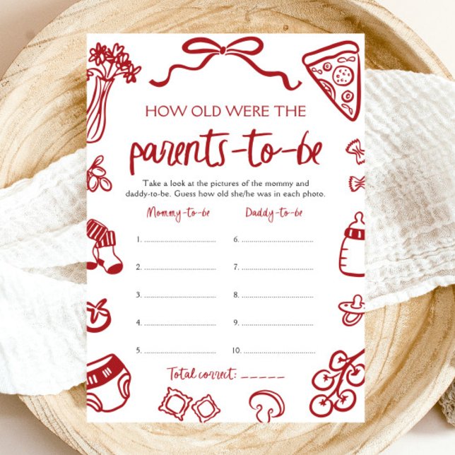 Invitación La mano dibujó Baby Shower italiano con la edad qu (Hand Drawn Italian Baby Shower How Old Were The Parents)