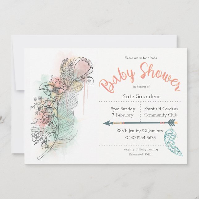 Invitación La mano floral de la pluma de la fiesta de (Anverso)