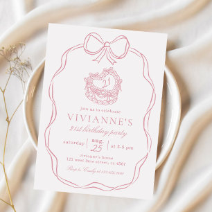 Invitación La mano moderna dibuja un Chica rosado de color cu