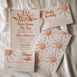 Invitación La Mano Retro Que Se Dibuja Aquí Viene El Baby Sho