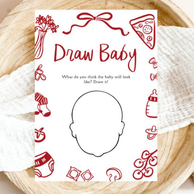 Invitación La mano roja dibuja el Baby Shower italiano para r (Red Hand Drawn Italian Baby Shower Draw Baby Game)