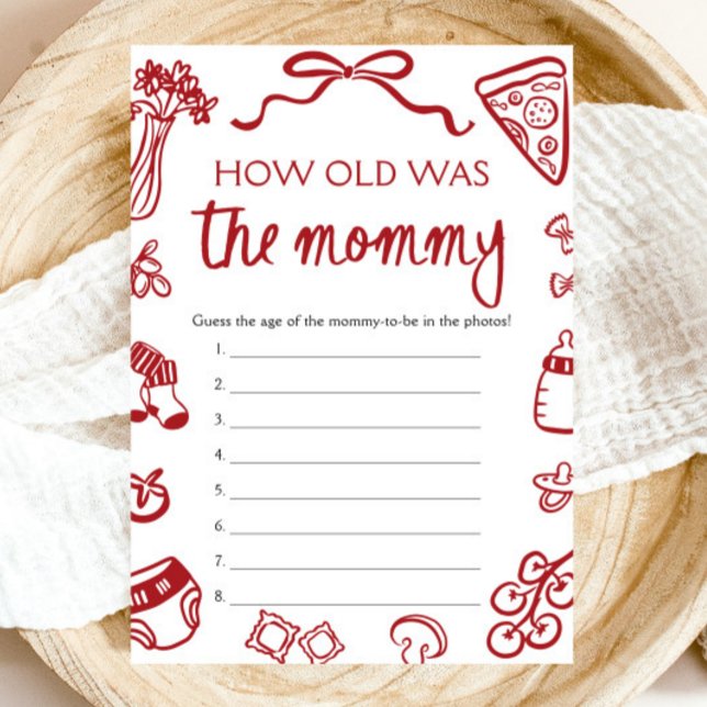 Invitación La Mano Roja Italiana Dibujó Lo Antiguo Que Era El (Red Italian Hand Drawn How Old Was The Mommy Game)