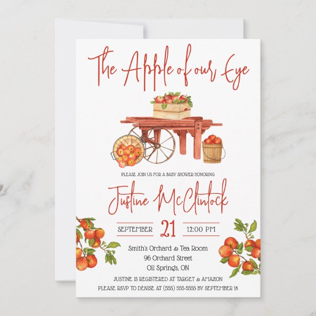 Invitación ¡La Manzana de nuestro Ojo! Baby Shower de Apple (Anverso)