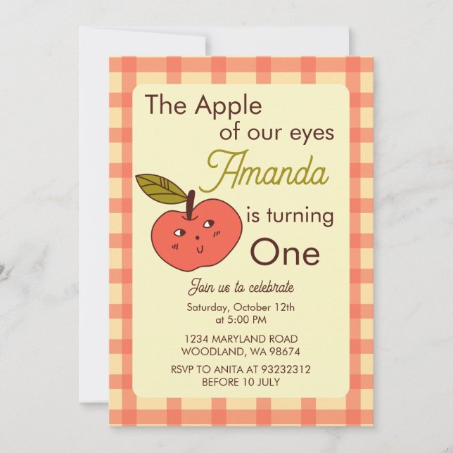 Invitación La manzana de nuestros ojos linda manzana roja (Anverso)
