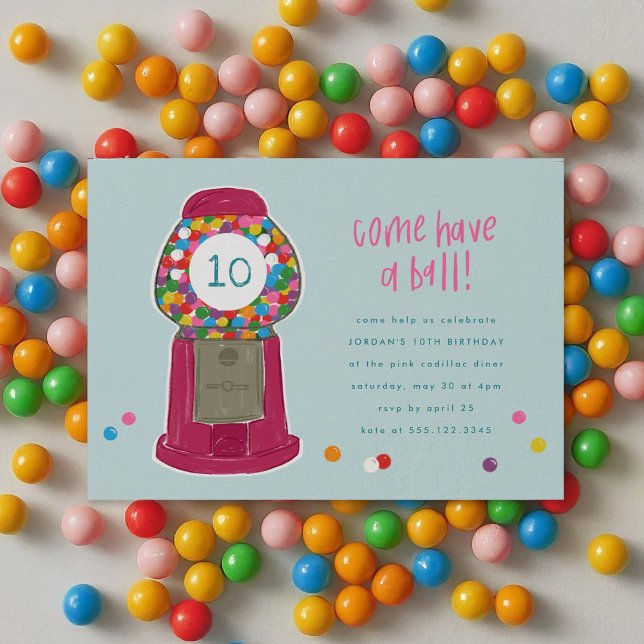 Invitación La máquina de Gumball rosa, el natalicio de la gom (Pink Gumball Machine Candy Bubble Gum Birthday Invitation)