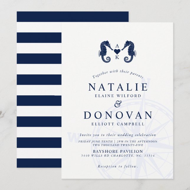 Invitación La marea del amor | Boda Temático Dual Seahorse (Anverso / Reverso)