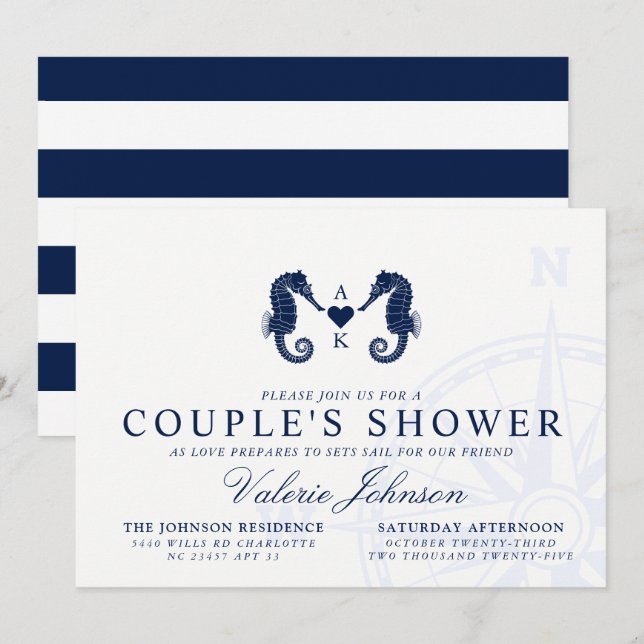 Invitación La marea del amor | Ducha de doble caballito de ma (Anverso / Reverso)