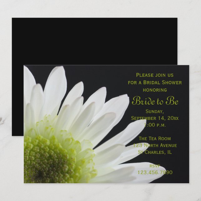 Invitación La margarita blanca en la ducha de las novias negr (Anverso / Reverso)