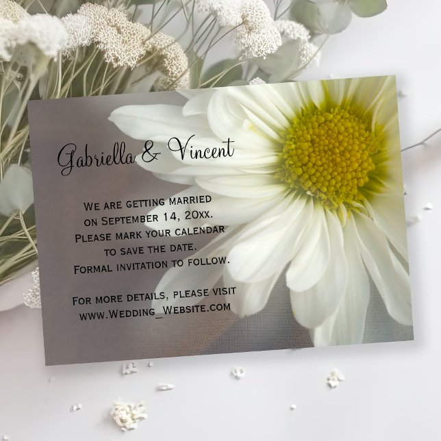 Invitación La margarita blanca suave de la boda gris salva la (Subido por el creador)