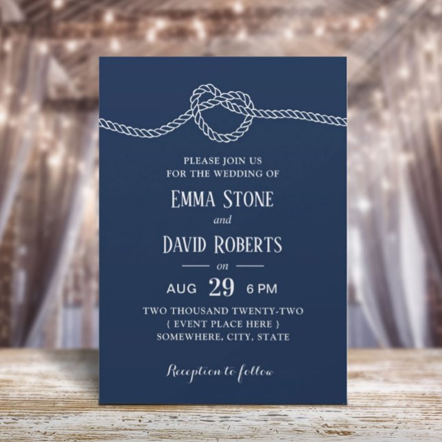 Invitación La marina atando azul al Boda veraniego Minimalist (Subido por el creador)