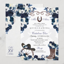 Invitación La Marina Azul Charra Occidental Boots Quinceanera