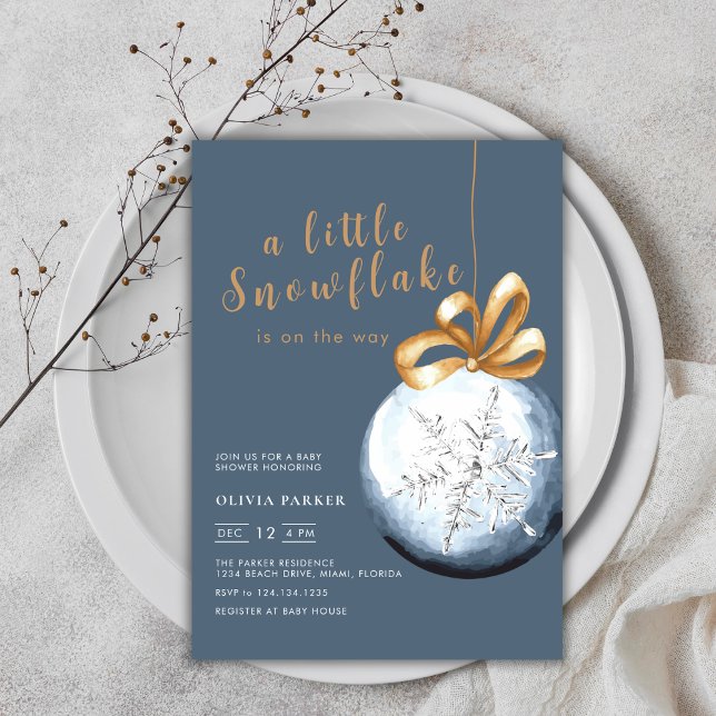Invitación La Marina Azul un poco de nieve en Baby Shower (Navy Blue A Little Snowflake Winter Baby Shower Invitation)